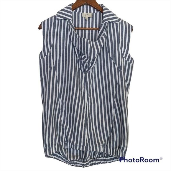 Koch top cotton sleeveless pinstriped cowl neck top xs - Picture 1 of 12